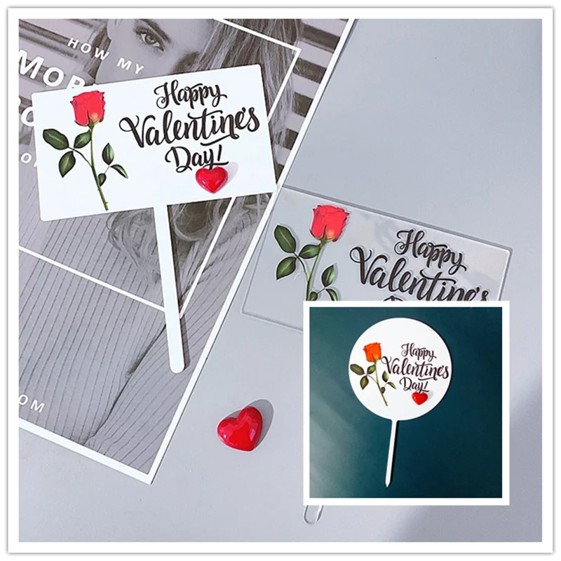 3D Роза любовь акриловый свадебный торт Топпер День Святого Валентина Свадьба