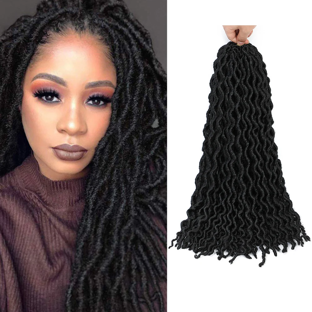 

Prettyplus 18" Prelooped Goddess Faux Locs Crochet Braid Hair Extension Soft Curly Nu Locs Braiding Extension Hair For Women