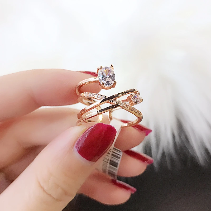 

Tianzhe Jewelry New Product 2020 Net Red Fashion Girl Temperament Rotatable Personality Double Full Zircon Female Fashion Ring