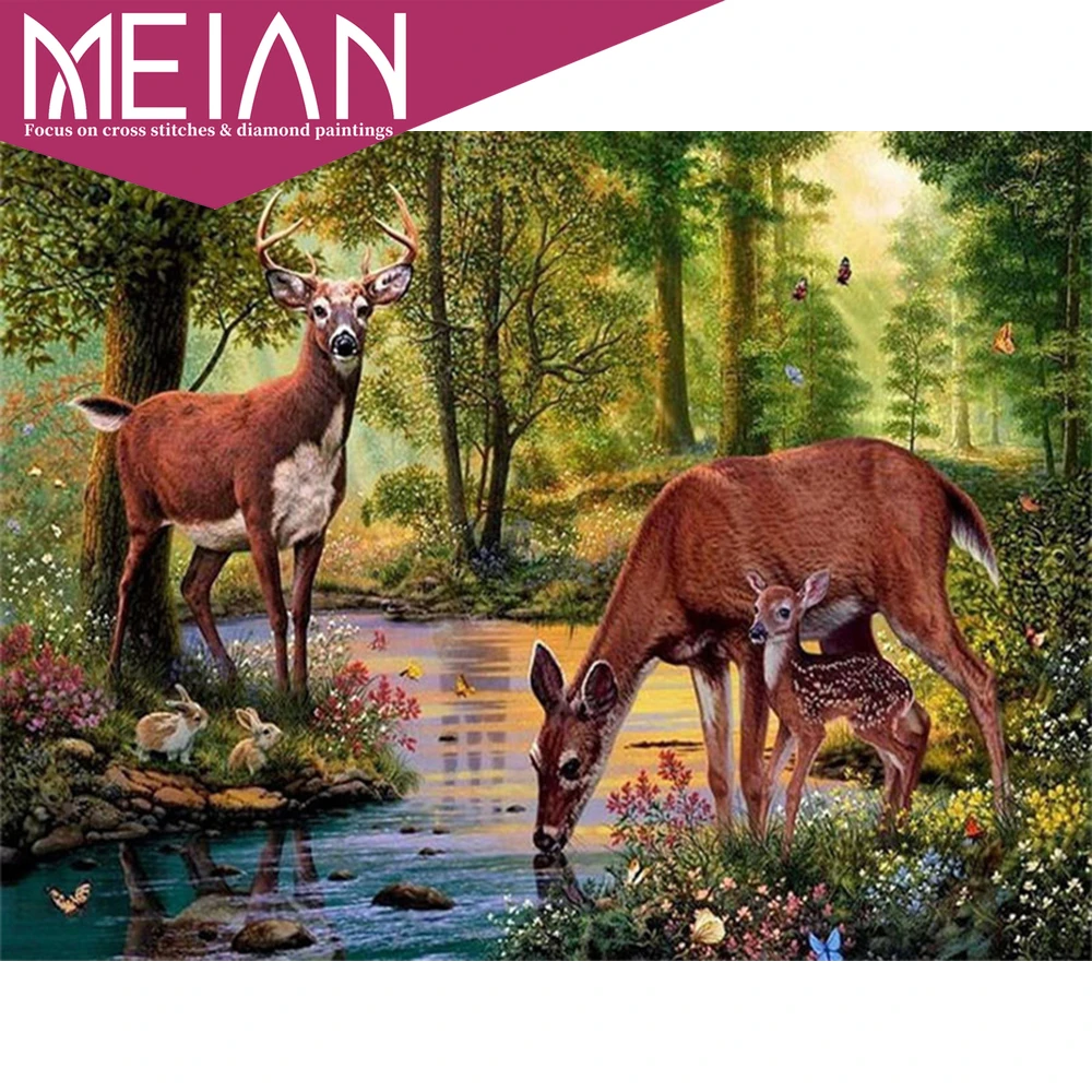 Алмазная живопись MEIAN Deer 5D алмазная вышивка с животными мозаика оленем полностью
