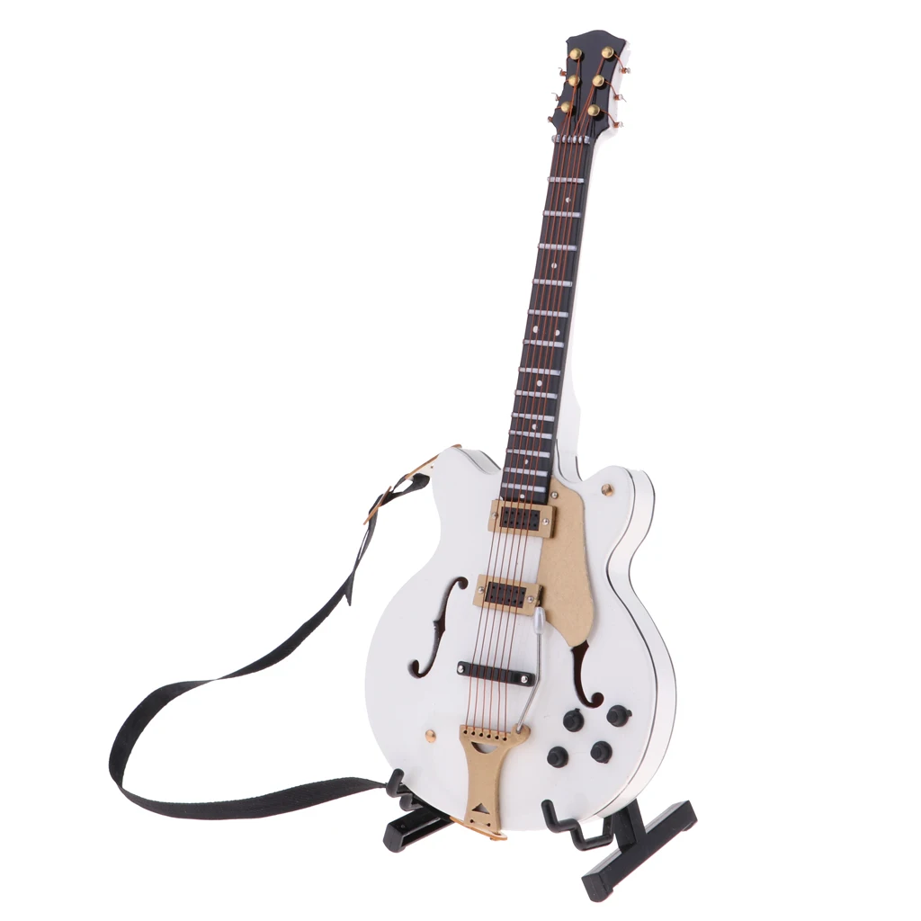 1:6 мини-гитара с подставкой и корпусом миниатюрный кукольный домик (белый) |