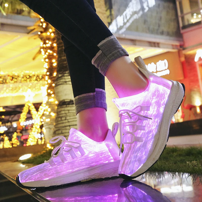 Большой Size25-46 Led волоконно-оптический обувь для девочек и мальчиков; размеры Для мужчин Для женщин USB зарядки светящиеся кроссовки, мужская легкая обувь на шнуровке Обувь для стрит-данса