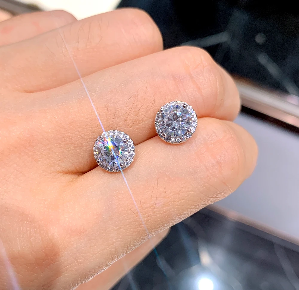 

Tennis 1ct Diamond Stud Earring 100% Real 925 sterling silver Jewelry Promise Engagement Wedding Earrings for Women Men Gift