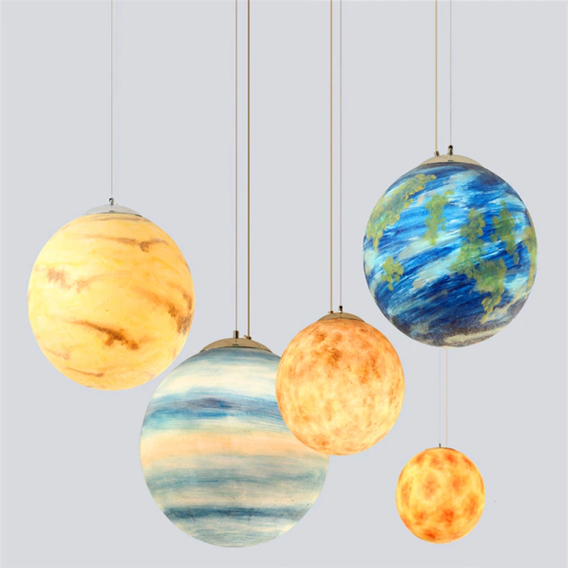 Современный цветной подвесной светильник из смолы и планеты светодиодный для