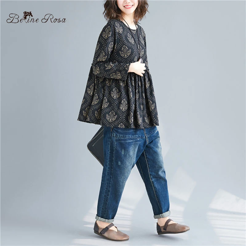 BelineRosa Англия Vintage Style Ретро Женские Топы Рубашки Плюс Размер Женская Одежда Осень