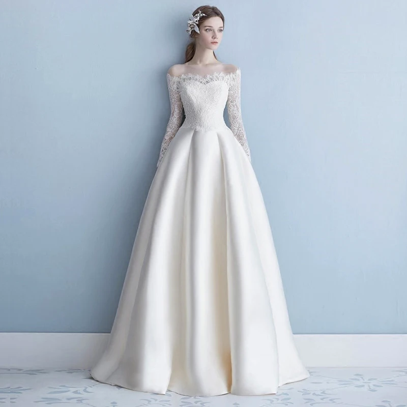 LAMYA Floor Length A Line Simple Wedding Dress Satin Bridal Korean Women Elegant Vestido De Novia Nemidor Robe Soiree | Свадьбы и