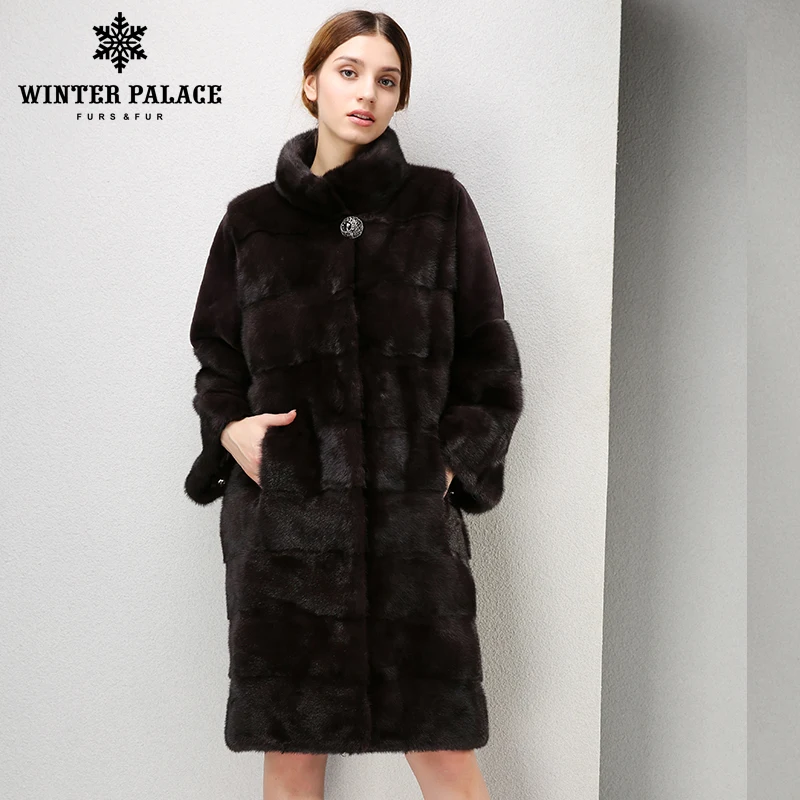 Зимние модные высококачественные женщины норковую пальто длинные с мехом