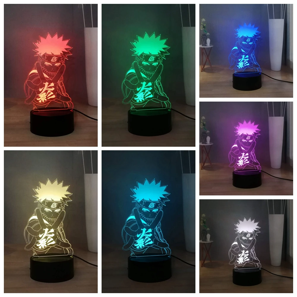 Novelty 3D Illusion Table Lamp Uzumaki Naruto Acrylic RGB Multicolor Bedside USB Remote LED Night Light Kids Holiday | Лампы и