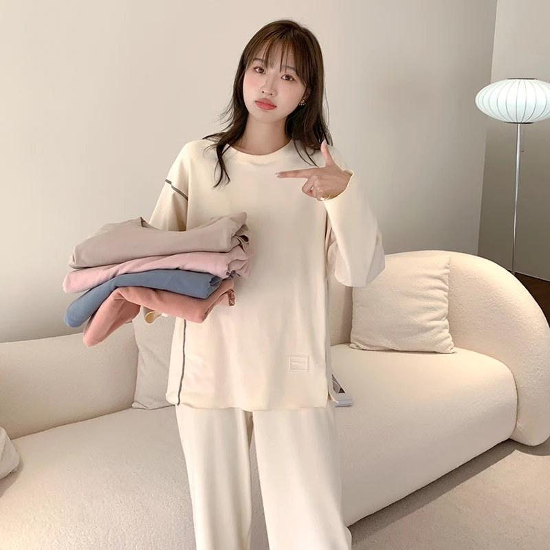 

Women Cozy Homewear Blue Red Pink White Top And Pant Two Pieces Pajama Sets Comfort Skin-Friendly Sleep Lounge Twinset Clothes