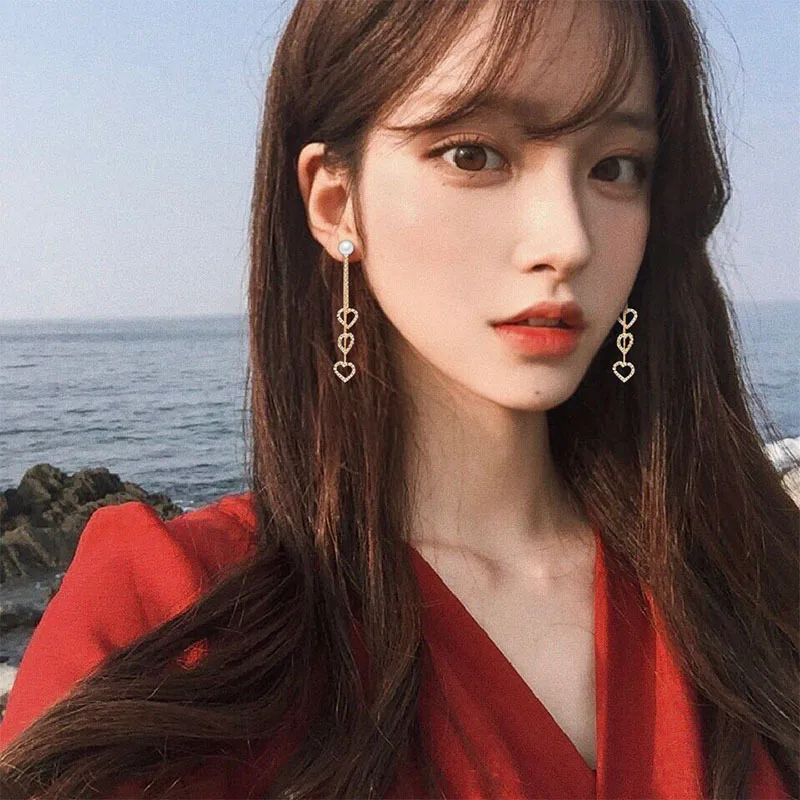 Жемчужные темпераментные Длинные Полые Любовь алмазные серьги | Украшения и