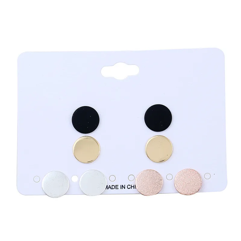 

4 Pairs/Set Women Stud Earrings Set Cute Jewelry Colorful Heart Round Geometric Metal Fashion Earrings