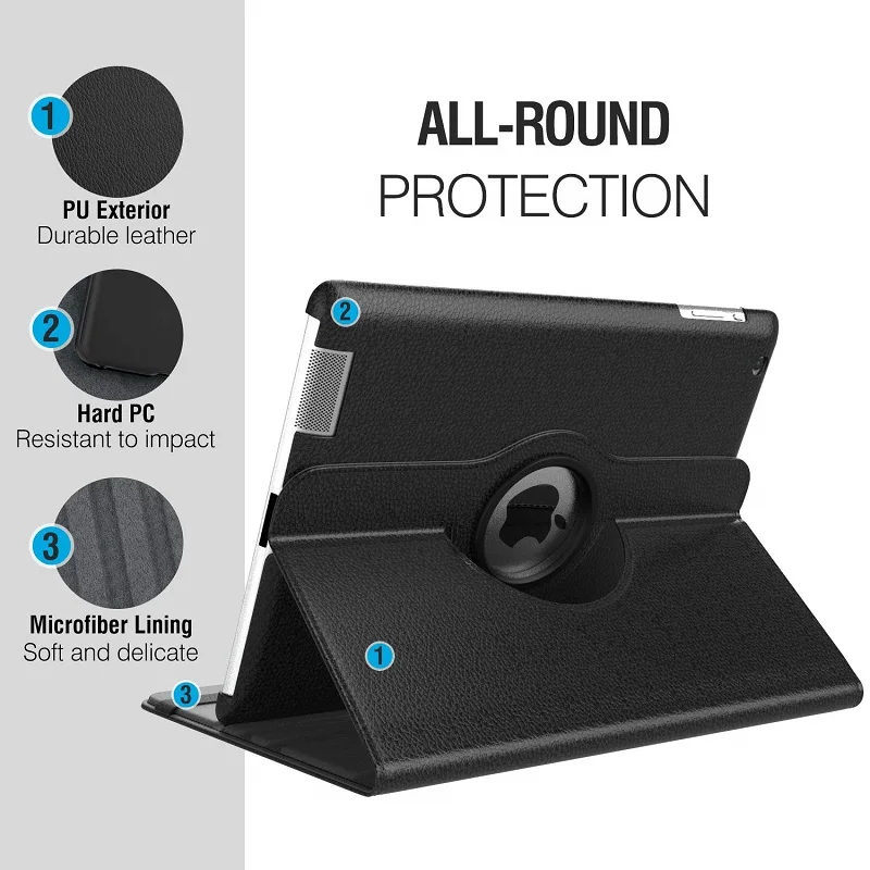 

360 Degree Rotating Leather Smart Cover Case for Apple iPad Air 1 Air 2 5 6 New iPad 9.7 2017 2018 A1822 A1823 A1893
