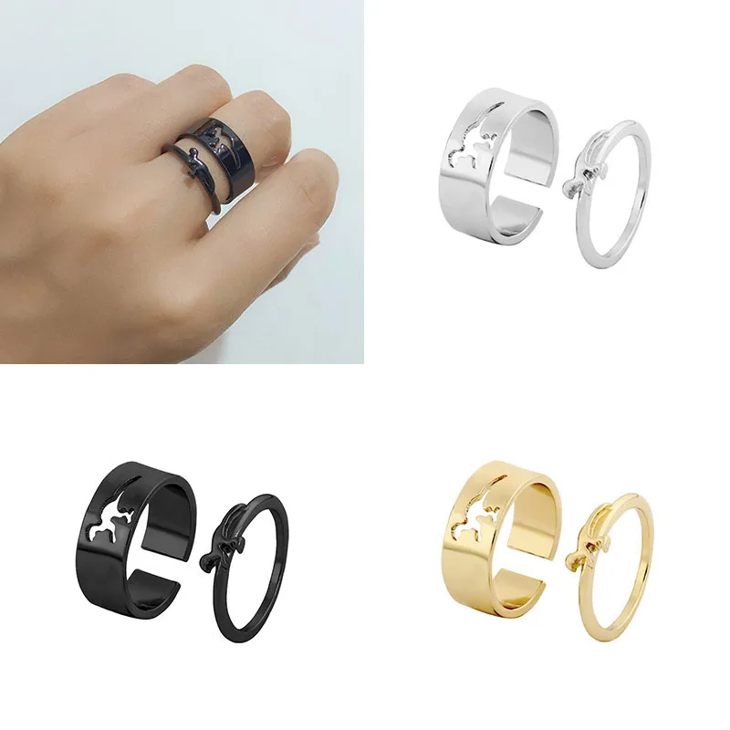 

Парные кольца из сплава, набор колец из 2 предметов, модные кольца с динозаврами в западном стиле, модные украшения с динозаврами