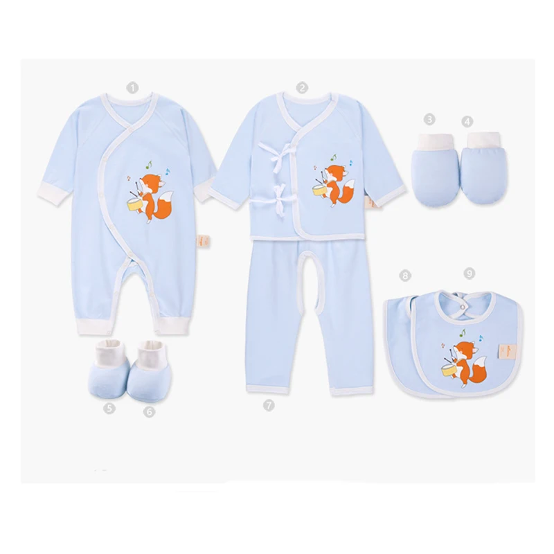 9 Pcs/set Newborn Baby Girl Boy Clothes Infant Rompers Blanket Accessories Cotton Babt Clothing Outfits Suit Spring Autumn | Детская