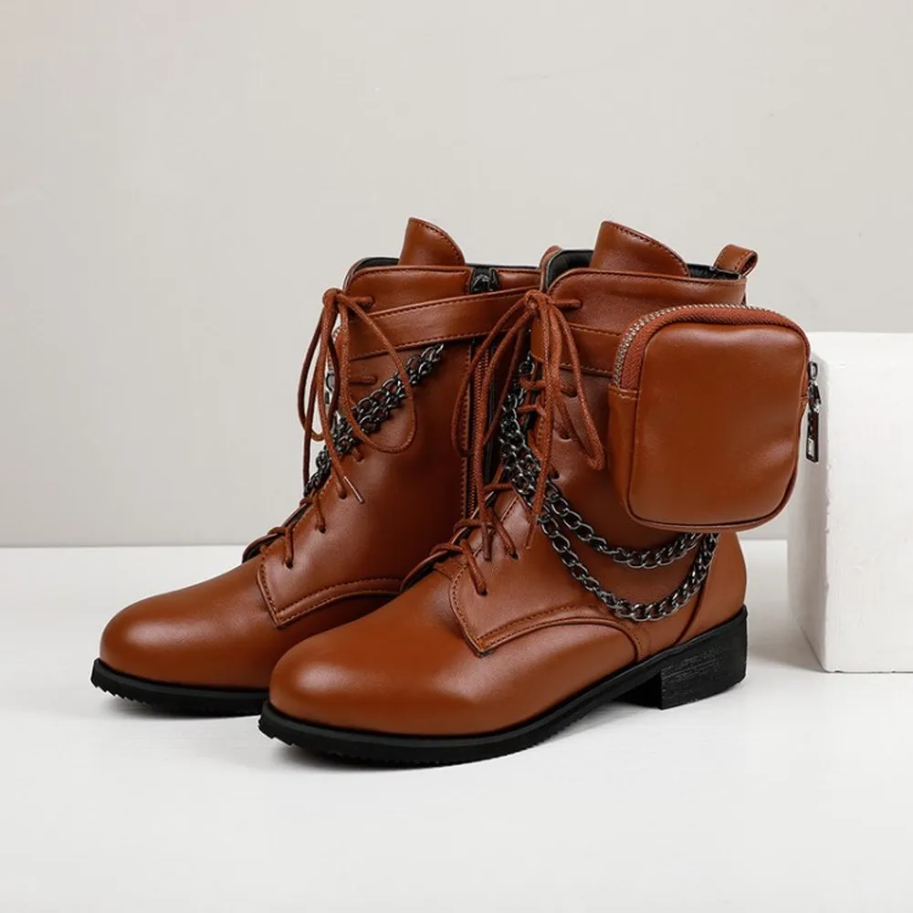 

Женские ботильоны OLOMLB с острым носком, с ремнем и кошельком, с металлическими цепочками, мотоциклетная обувь в стиле панк, на массивном кабл...