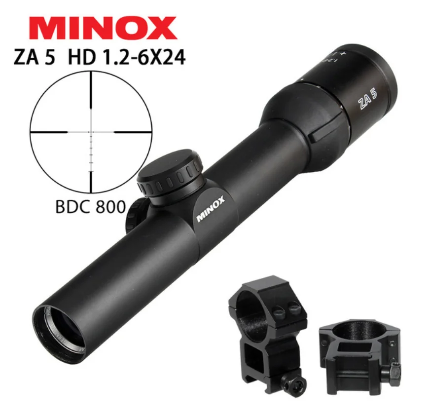 with Picatinny Rings Охота MINOX ZA 5 HD 1,2-6X24 BDC 800 сетка компактный прицел длинный глаз рельеф тактический оптический прицел оптические прицелы - Цвет: with Picatinny Rings