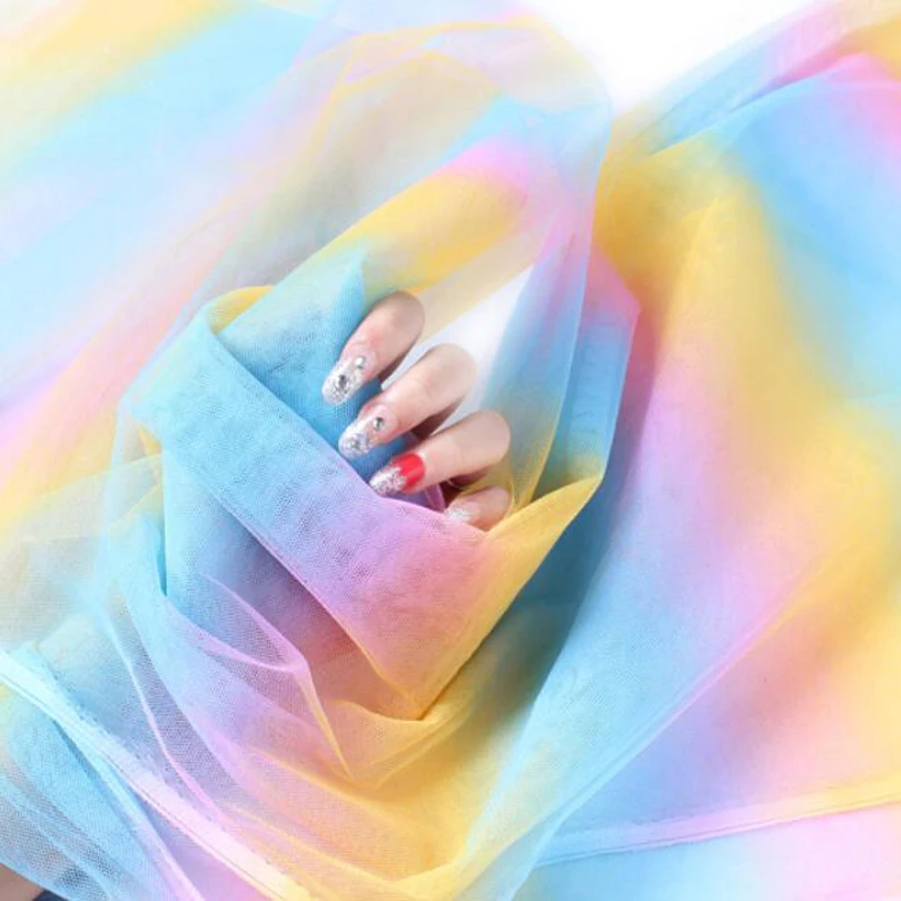 Rainbow Gradient Mesh Fabric Starry Gauze Yarn Pink Background Cloth Net Red Nail Photo Lace sequins | Дом и сад