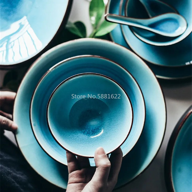 Керамическая миска для супа из серии глазури с изображением льда и трещин риса