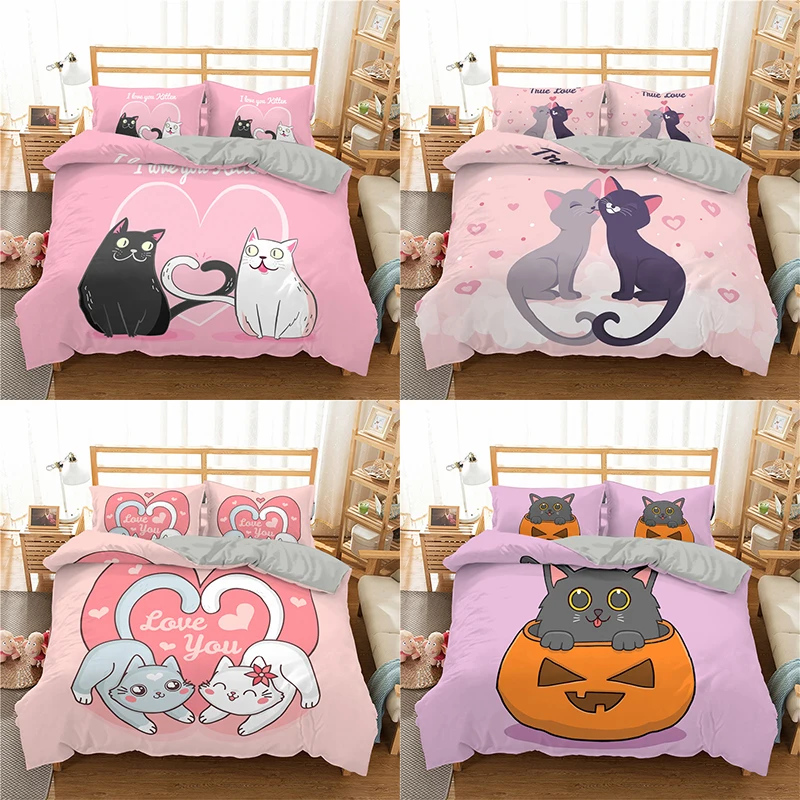 

Cartoon Animal Lovely Cats 3D Bedding Set Duvet Cover Sets Adults Kids Bedclothes 2/3pcs Single Queen King Twin Size Bed Decor