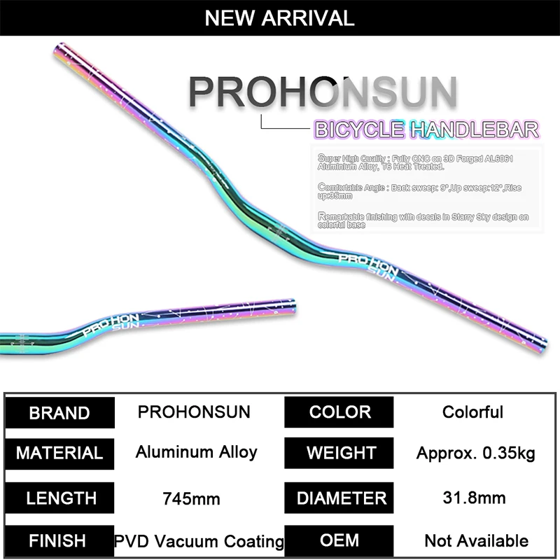 PROHONSUN Цветной алюминиевый сплав XC Trail Enduro горный велосипед аксессуары большой руль велосипеда в форме Ласточки 750 мм MTB части велосипеда