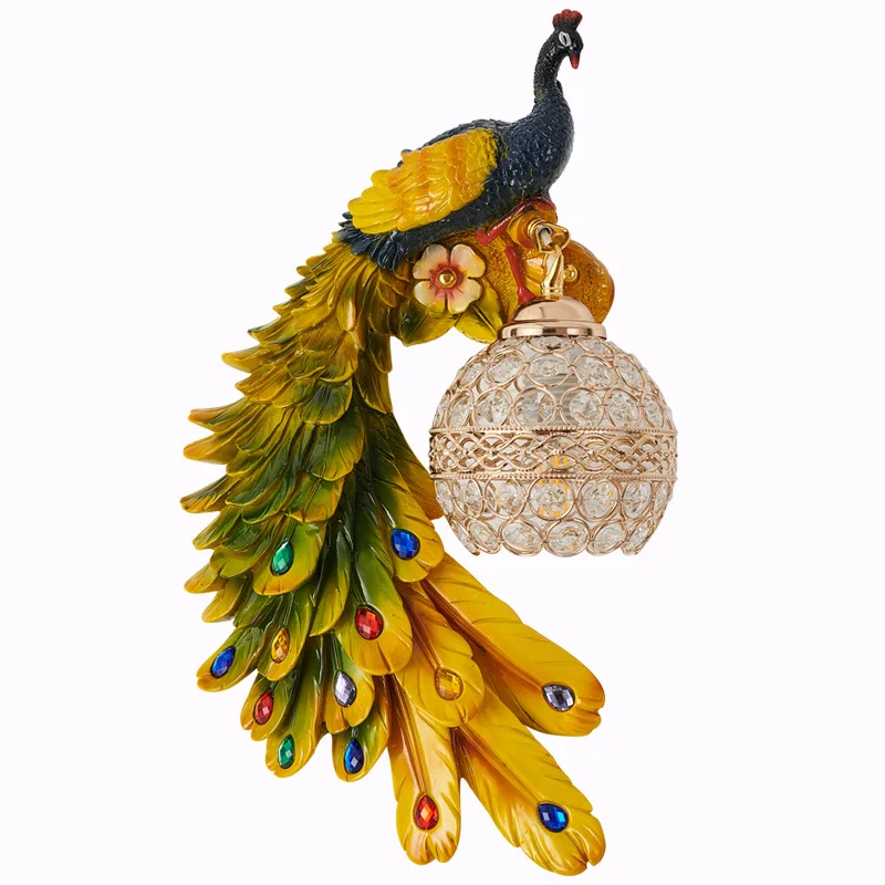 

Nordic Postmodern Peacock Crystal Wall Lamp Creative Personality Bedroom Dining Room Kitchen Bathroom Decorative Style Lighting