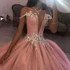 Розовые платья XV Quinceanera 2020, милое платье с глубоким V-образным вырезом и открытой спиной, пышная юбка для дня рождения, милое платье со шлейфом