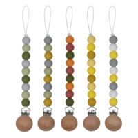 mabochewing 1pcs colorful wood baby chewing pacifier clip leash silicone beads chain holder