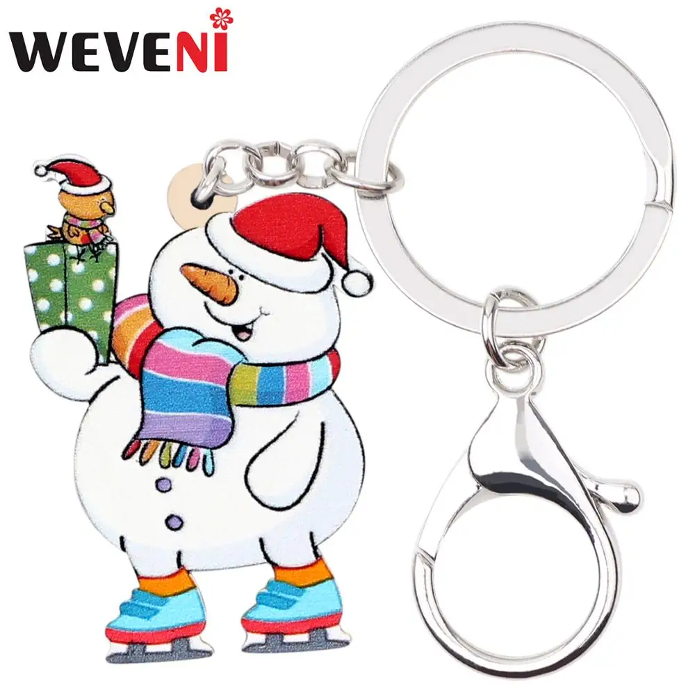 Акриловый Рождественский брелок WEVENI для ключей с надписью Happy катание на лыжах