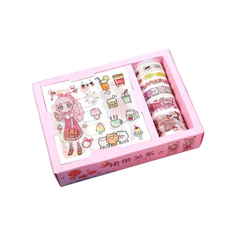 

Kawaii Gift Package Sticker with 7pcs Washi Tape Set Scrapbooking Masking Tapes