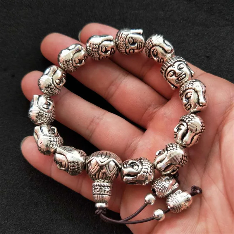 Лидер продаж натуральный Серебряный ювелирный браслет ручной работы Ibetan Shakyamuni