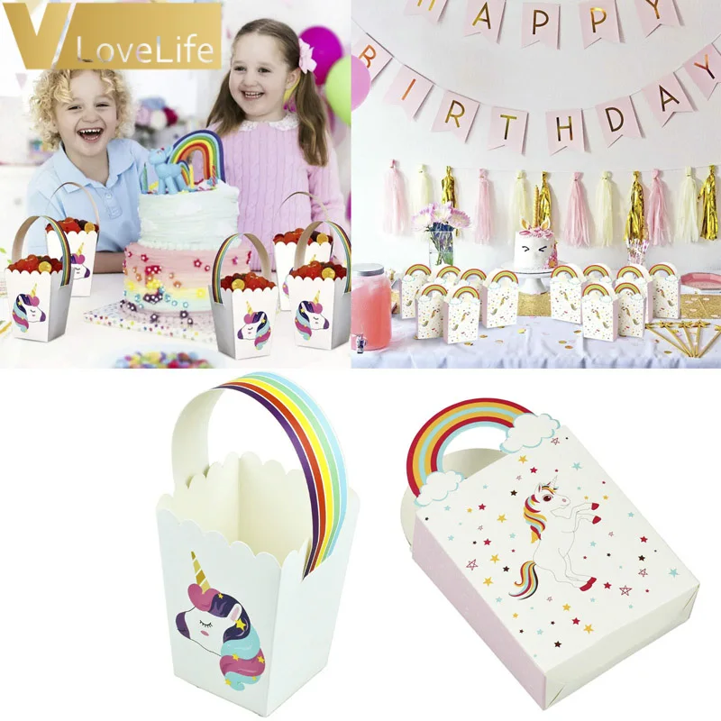 6 шт. бумажная коробка для попкорна с единорогом маленьких мальчиков и девочек