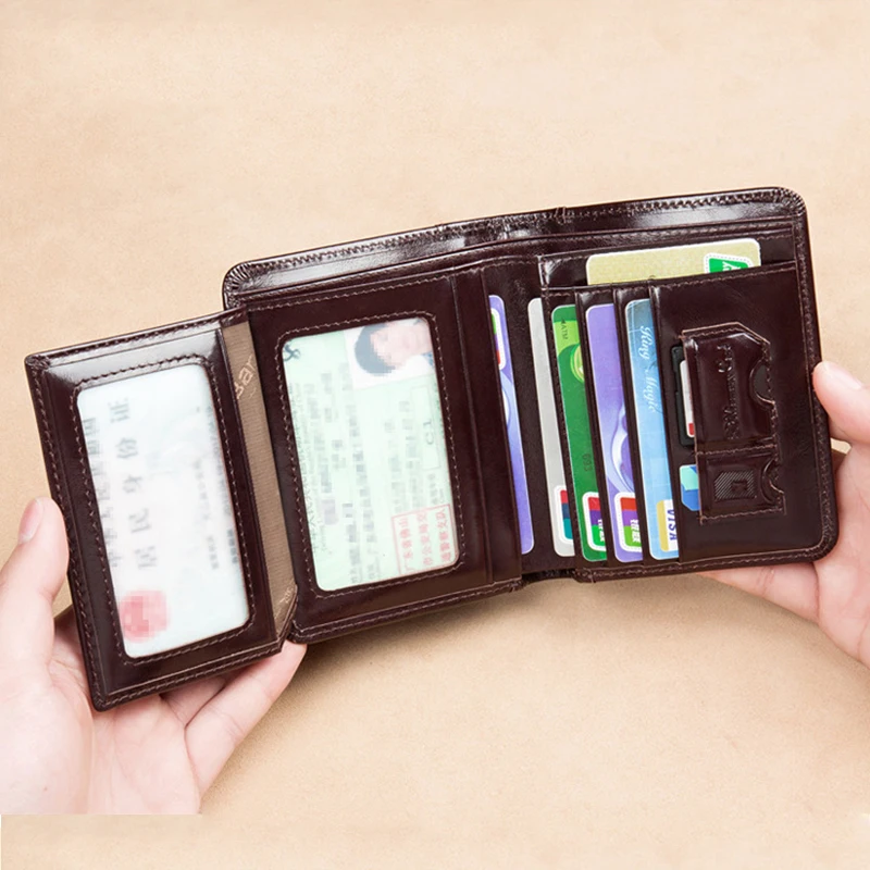 Фото Мужской кошелек из натуральной кожи с RFID-защитой винтажный черный для мужчин Мужской кошелек из натуральной кожи с RFID-защитой винтажный черный для мужчин