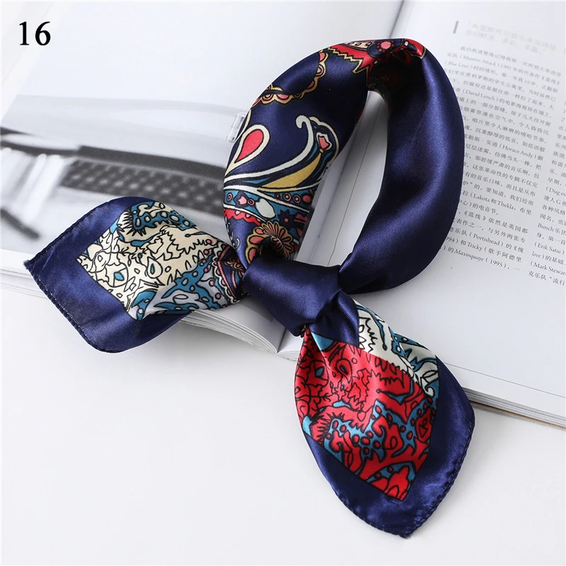 Для женщин небольшой атласный шелковый шарф квадратной формы с принтом