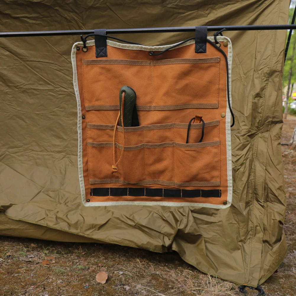 

Outdoor Camping Hanging Tableware Storage Bag Picnic Cookware Holder Tissue Case Multifunctional Canvas Tent Canopy Bag