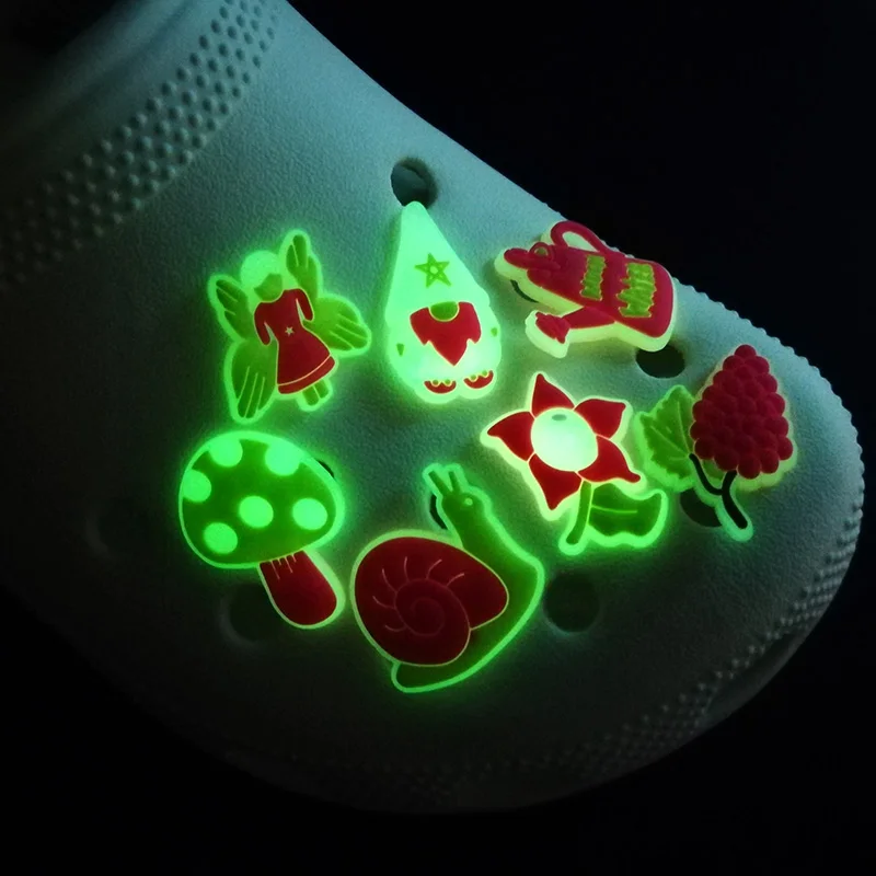 1pcs Glowing PVC Shoe Charms Animals Unicorn Dinosaur Snake Snail Clog Accessories Mushroom Flower Fluorescent Shoe Ornaments images - 6