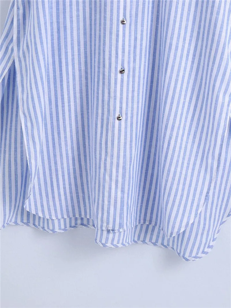 

TMODA1334 2021 Summer Women Vintage Striped Loose Smock Blouse Office Lady Short Sleeve Side Split Casual Shirts Chic Blusas Top