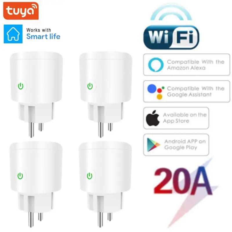 20A WiFi Smart Plug With EU Energy Monitor Power Multi Tuya APP Control Works Google Alexa Assistant Life App | Электроника