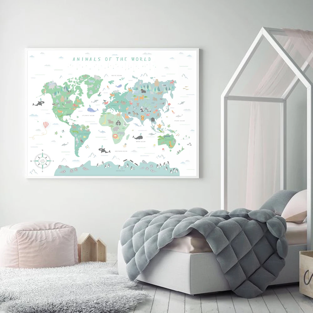Настенная карта мира с изображением лесных животных|Рисование и каллиграфия| |