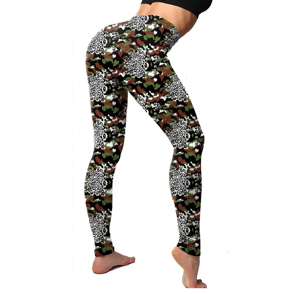 Leopard camouflage Дамские камуфляжные 3D печати трикотажные хлопковые гармоничные леггинсы Для женщин Фитнес эластичные трусы с пуш-апом для девочки Леггинсы для тренировок, бега - Цвет: Leopard camouflage