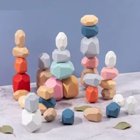 wooden stones montessori brick toy creative nordic style stacking rainbow game set balancing building blocks education toy gift