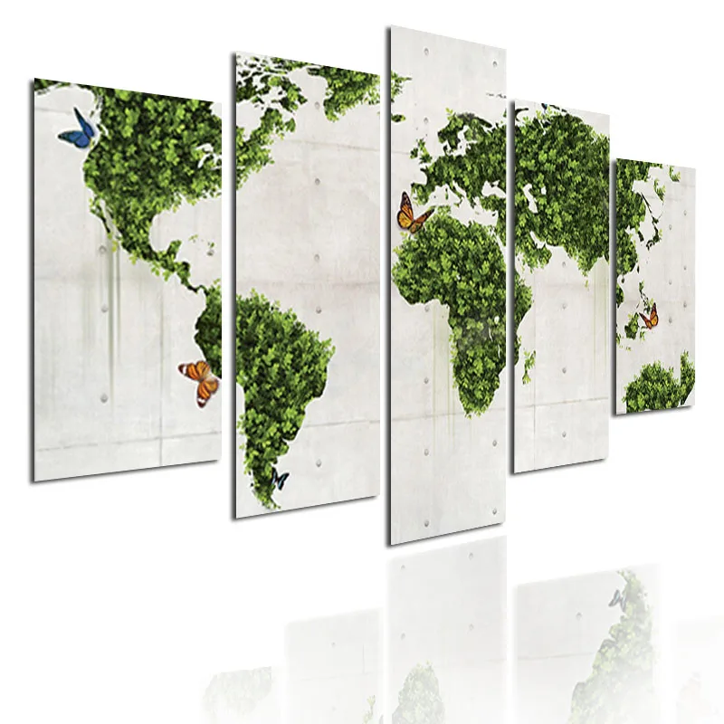 

5pcs HD Canvas Painting Printed Poster Home Decor Frameless Style Composed of Green Grass and Butterflies