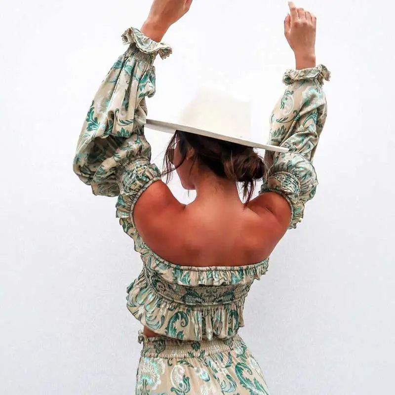 Богемный Вдохновленный укороченный топ с открытыми плечами длинным рукавом