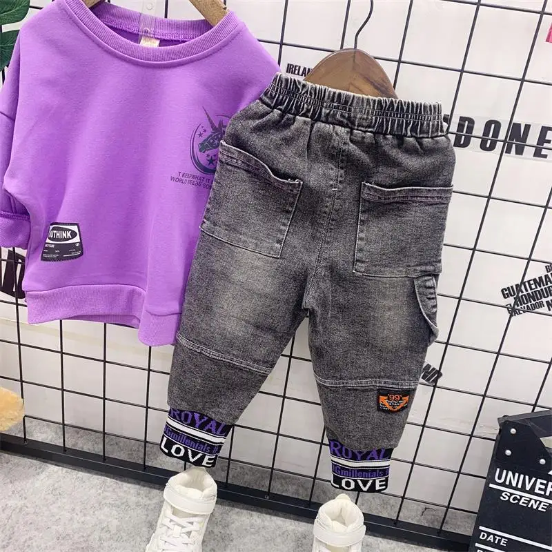 Baby Boys Clothing Sets Spring Autumn Children's Fake two T-shirts+ Jeans Pants 2pcs Suits Sports Kids Clothes Fashion | Детская