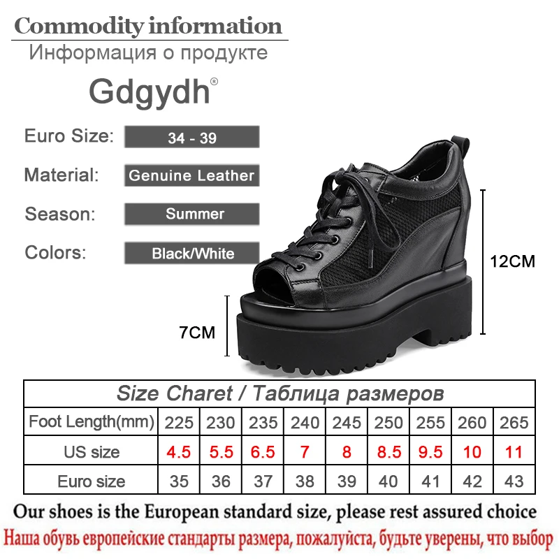 

Gdgydh Lace-up Wedge Heel Shoes For Women Peep Toe Top Quality Genuine Leather Women Pumps Platform Thick Bottom Comfortable