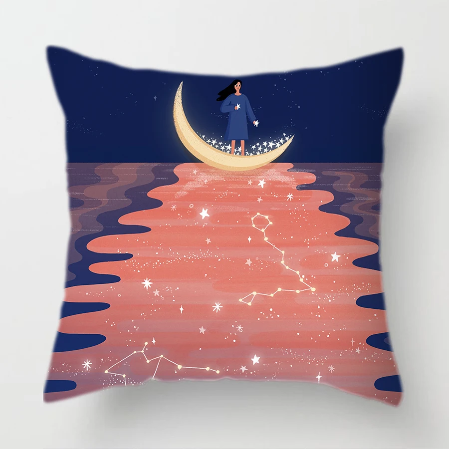 Декоративный чехол для подушки с мультяшным звездным небом синяя фиолетовая
