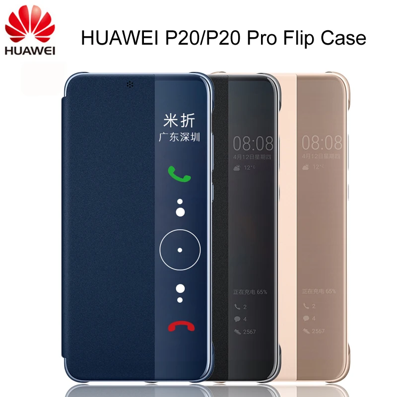 

New Huawei P20 P20 Pro Case Clear View Smart Touch View Flip Cover 100% Original Official Huawei P20Pro Leather Flip Phone Case