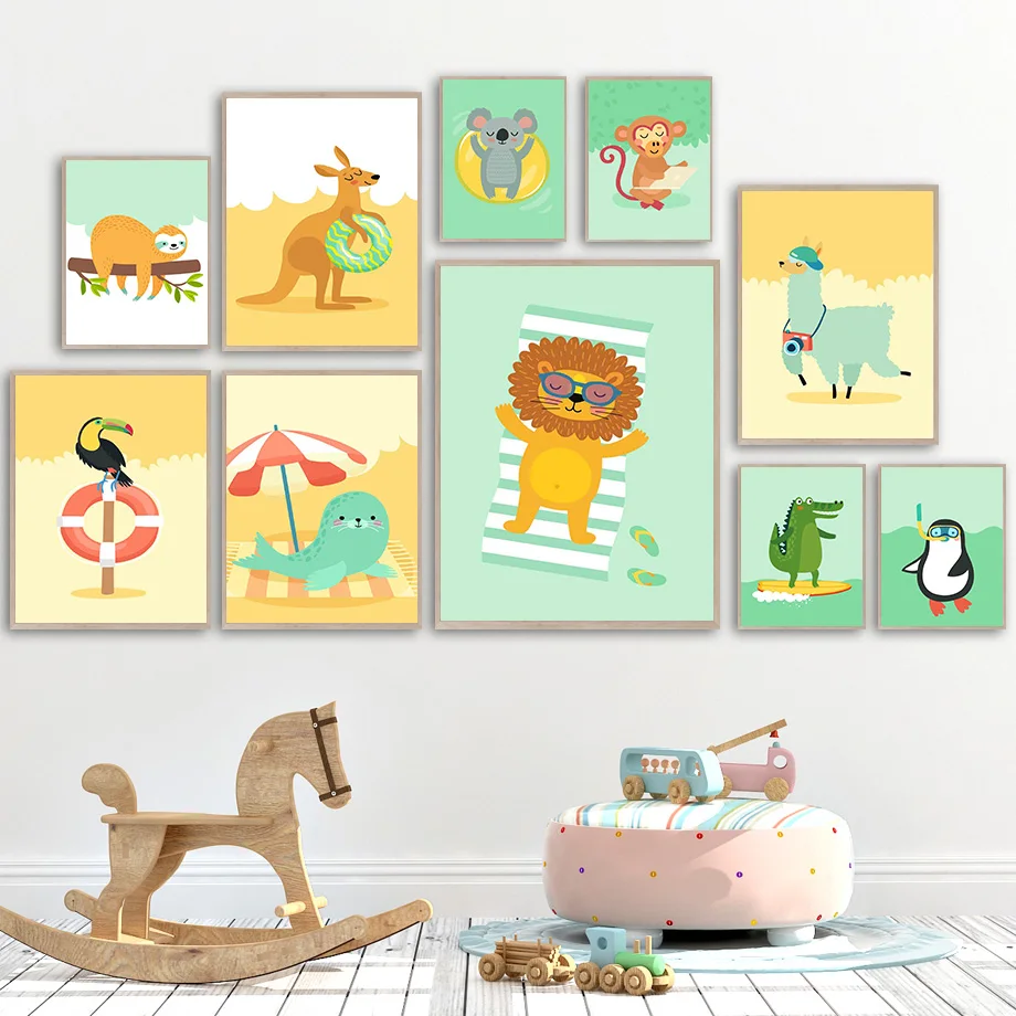 

Lion Alpaca Kangaroo Toucan Koala Seal Penguin Nordic Posters And Prints Wall Art Canvas Painting Wall Pictures Kids Room Decor