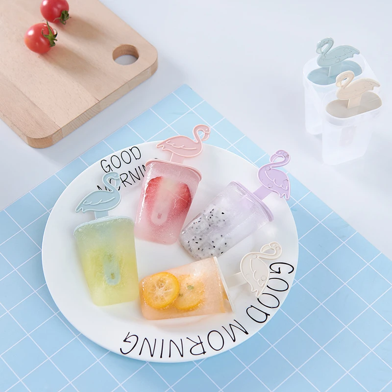 

2021 New Ice cream Mold Food grade cartoon animal flamingo popsicle Mold
