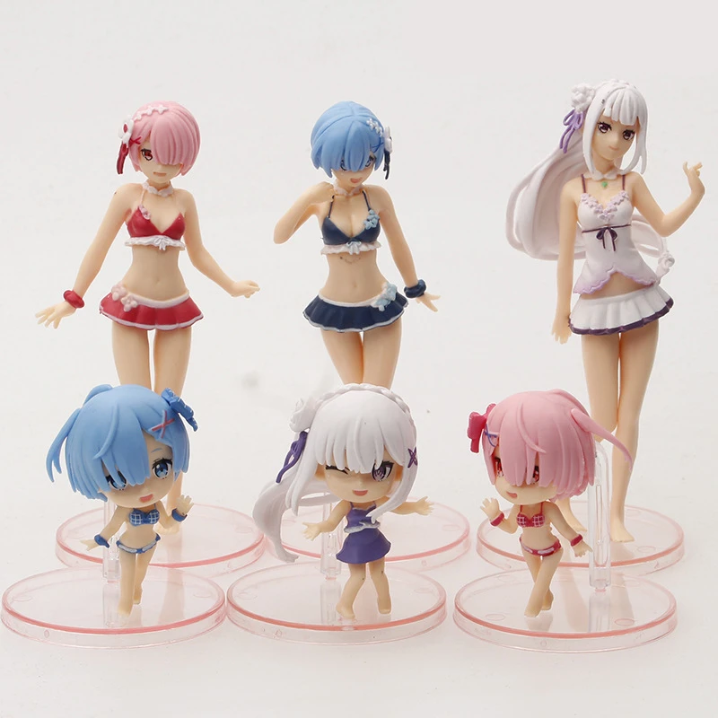 

6pcs Swimsuit Style Anime Figure Re:Life In A Different World From Zero Rem Ram Figurine Emilia Petra Leyte PVC Model Toys Gifts