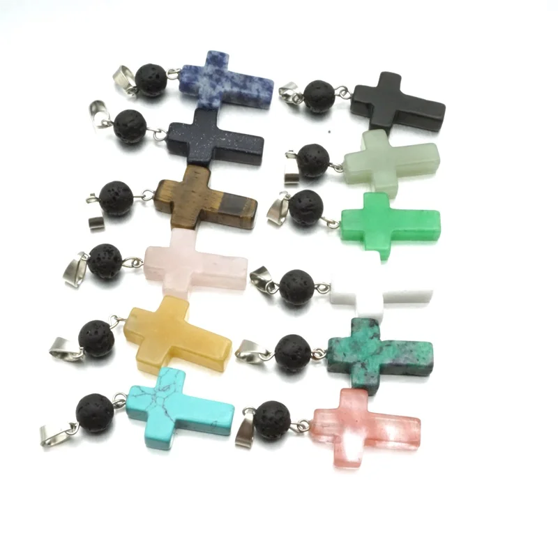 Подвеска из натурального камня с крестиком 8 мм черный лава арома диффузор